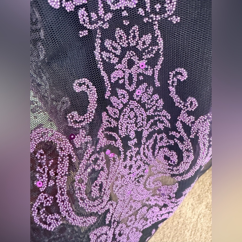 B Moss Y2K black tulle cocktail prom dress sweetheart neck purple beading 4 EUC - Picture 6 of 13